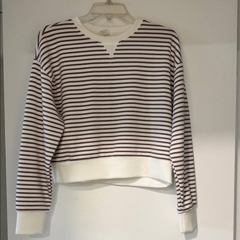 Danskin White and Brown Striped Top
